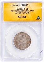 Coin 1785- 6 Stuivers,Netherlands,ANACS AU53
