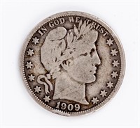 Coin 1909-P Barber Half Dollar, F
