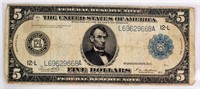 Coin 1914 $5.00 Federal Reserve Note,G