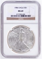 Coin 1986 Silver Eagle, NGC-MS69