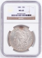 Coin 1881 Morgan Silver Dollar, NGC-MS65