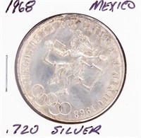 Coin 1968 Mexico Silver 25 Pesos Coin, AU