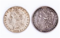 Coin 2 Silver Morgan Dollars,1883+1885-O,VF