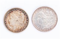 Coin 2 Silver Morgan Dollars,1881+1882, XF-AU