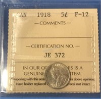 1918 5 Cents Silver ICCS Graded