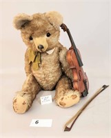 LARGE JOINTED TEDDY BEAR WITH VIOLIN