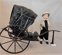 CABRIOLET-STYLE BABY CARRIAGE AND DOLL