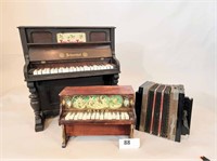 SCHOENHUT UPRIGHT PIANO AND TWO MUSICAL INSTRUMENT