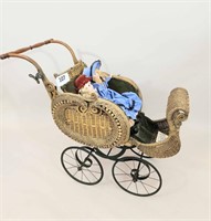 DOLL-SIZE VICTORIAN "OWL" CARRIAGE WITH DOLLS