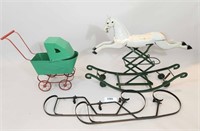 ROCKING HORSE, DOLL CARRIAGE, AND CARRIAGE SLEIGH