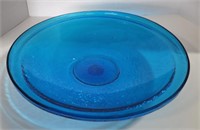 (CY) Crackle glass blue bowl for birdbath.