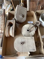4 Antique Wood Pulleys
