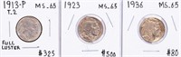 Coin Buffalo Nickels,1913-P,1923-P,1936-P,BU