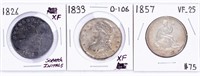 Coin 3 Half Dollars,1826,1833,1857 VF-XF