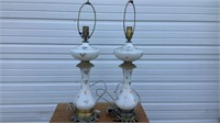 (2) Vintage Glass & Brass Table Lamps