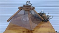 Vintage Wood & Glass Hanging Lamp