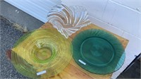 (3) Art Glass Plates & Bowl