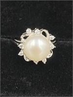 Classic 9mm Pearl Solitaire 925 Silver Ring SIZE 7