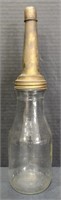 (GA) Vintage Glass Oil Can w/ Tin Funnel