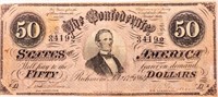 Coin 1864 $50. Confederate States, Richmond, EF