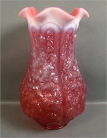 Fenton Cranberry Opal Ruffled Poppy Show Vase