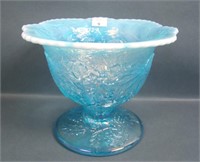 Signed AP Blue Opalescent Iridised Xmas Compote
