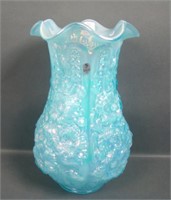 Fenton Blue Opaque Iridised Poppy Show Vase