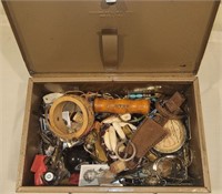 Vintage Junk Drawer Lot in Heavy Cash Box w/ Key