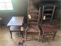 2 Straight Back Chairs, End Table