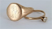 10k & Gemstone Ring & 10k Ring w/Monogram