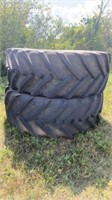 Pair of 710/65 Tires, Good Tread, 1 w/ Bent Rim,