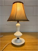 Hobnail milk glass table lamp