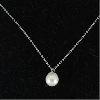 Delicate 14k White Gold Chain w/Pearl Pendant