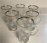 Gold Rimmed Color irish Coffee Glasses with Etched