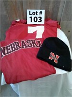 Nebraska t-shirt, stocking cap and jersey