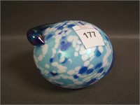 Crider Blue & White Paperweight W/ Applied Snake