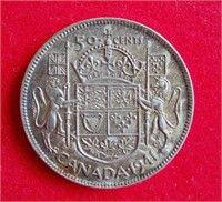 1941 - 50 Cent Silver Canadian Coin, George VI