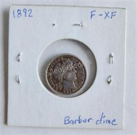 1892 F-XF Barber Silver Dime