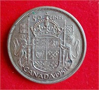1958 -  50 Cent Silver Canadian Coin