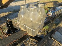 4 Milk Bottles with Wire Carrier
