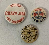 3 Misc. Union and Political Pins