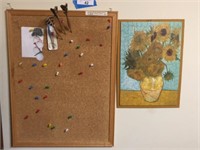 Framed Cork Board 17.5x23”, with Darts,  Van Gogh