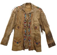 early 1900s Crow beaded leather jacket mountain