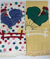 Handmade Rooster Teatowels Tea Towel Embroidered