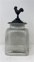 Rooster Canister Glass w Metal Top 12”