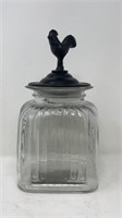 Rooster Canister Glass w Metal Top 11.5”