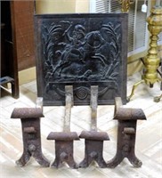French Cast Iron Summer Cover and Andirons.
