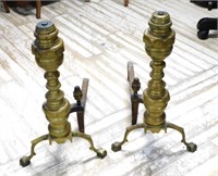 Talon and Ball Footed Brass Andirons.