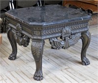 Marble Top Carved Paw Footed Coffee Table.