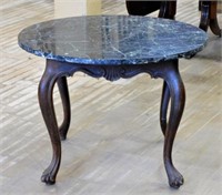 Paw Footed Marble Top Oak Side Table.